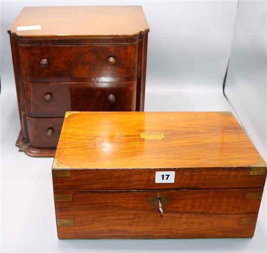A Victorian walnut miniature chest of drawers and a writing slope